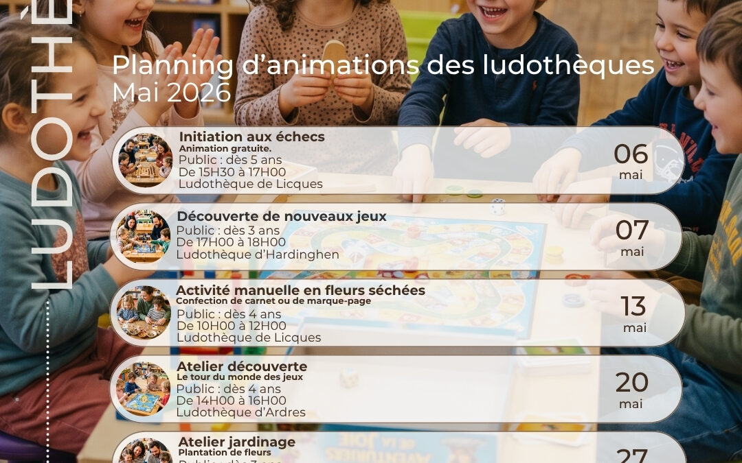 Planning d’animations des ludothèques – Mai 2026