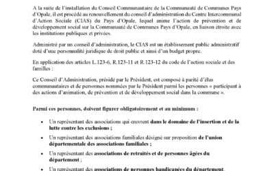 Avis d’appel à candidature pour le CIAS